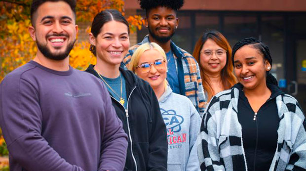 La Roche students ourside in front of Kerr Fitness and Sports Center