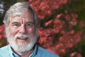 La Roche University alumnus James Dill' 77 standing in front of a tree with red leaves.