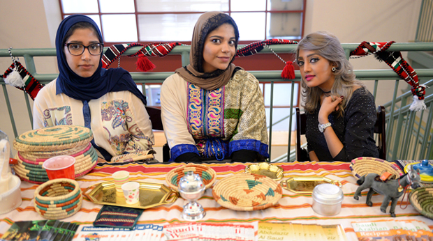 La Roche students participating in international cuisine in Campus Center Square.