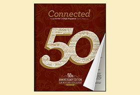 The Spring Summer 2013 cover of the La Roche magazine. The background is brown and has a large 50 in the middle of the page. 